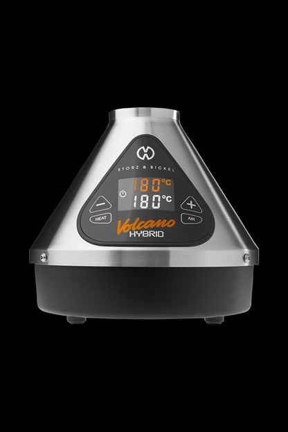 Front view of the Storz & Bickel Volcano Hybrid Vaporizer displaying a digital temperature readout of 180°C on a black background.