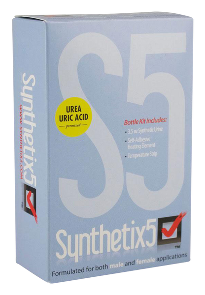 Front view of the Synthetix5 Fetish Urine 3.5oz bottle, featuring bold, stacked branding and a light blue color scheme.
