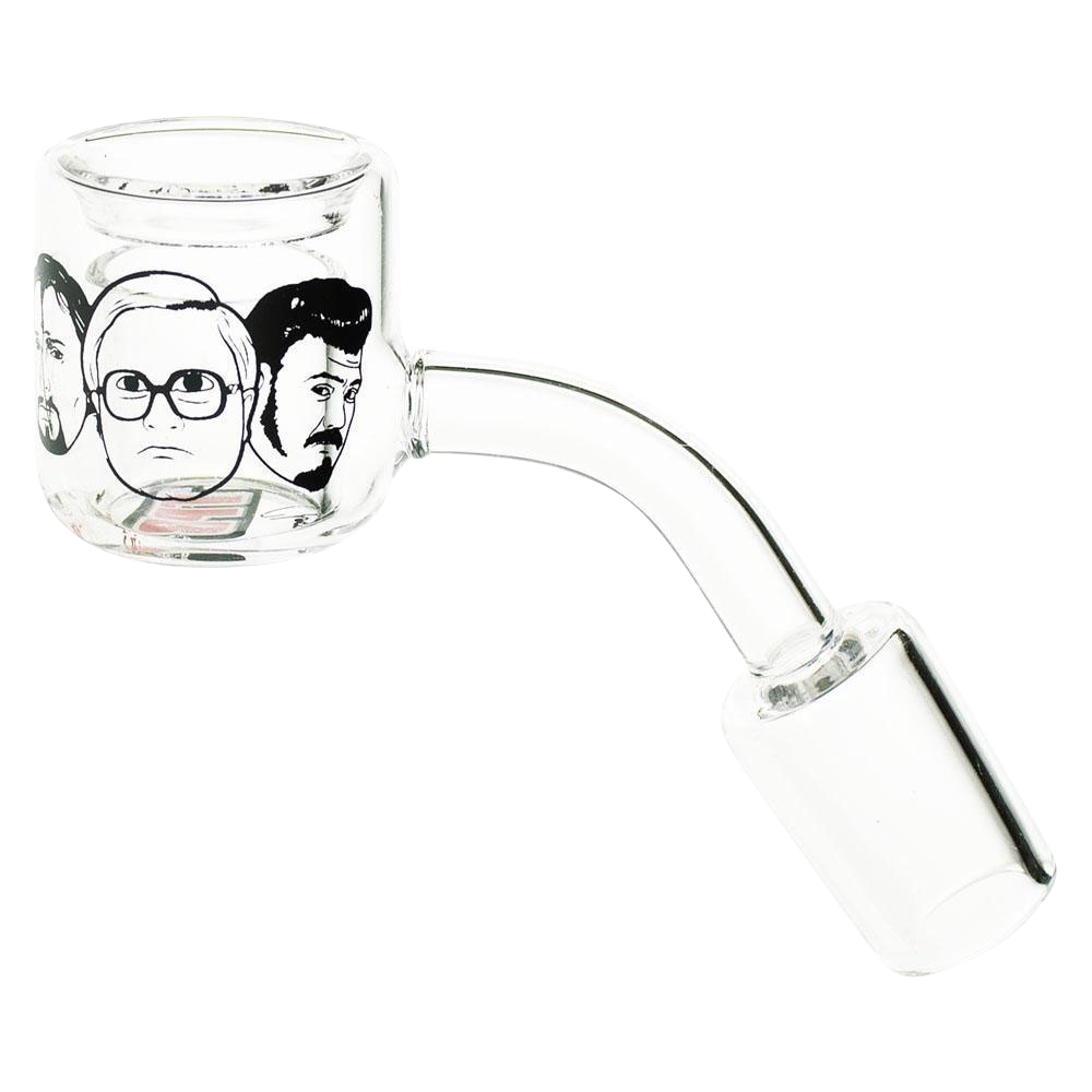 Close-up of the Trailer Park Boys Quartz Banger, showcasing its smooth, reflective surface against a stark white background.