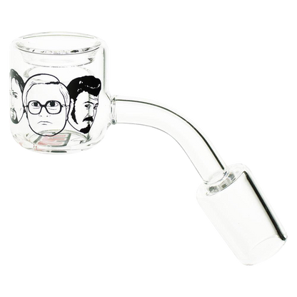 Close-up of the Trailer Park Boys Quartz Banger, showcasing its smooth, reflective surface against a stark white background.