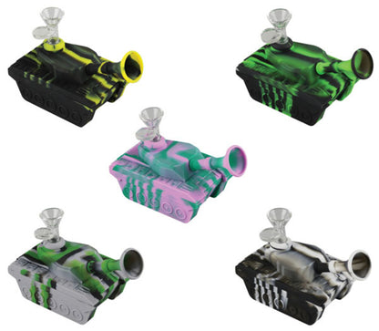 Front view of the “Toke Tank” Silicone Molded Tank Bong, a dark-colored molded water pipe with a wide bowl and visible joint.