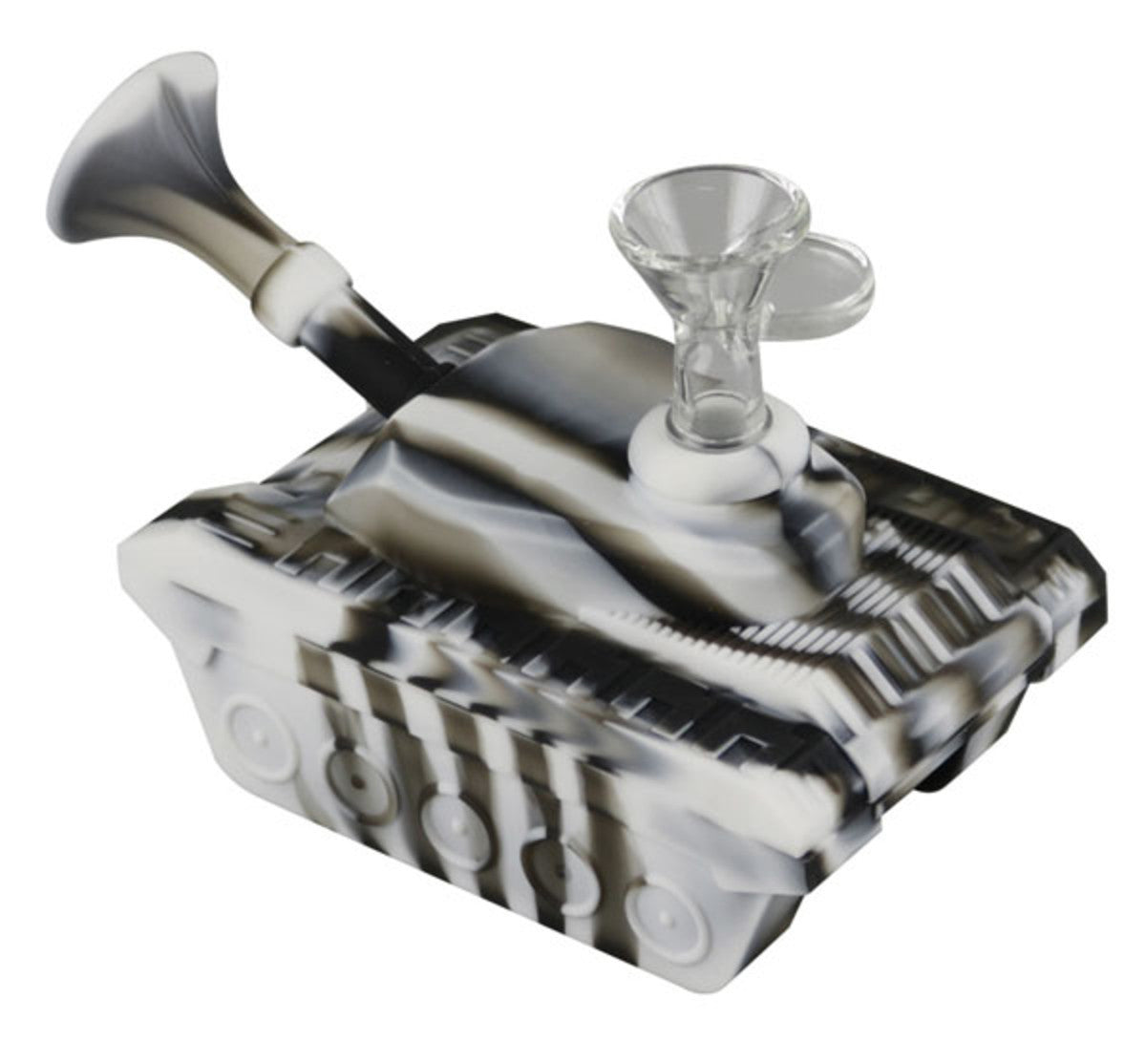 Front view of the "Toke Tank" Silicone Molded Tank Bong, showcasing its unique sculpted form and textured surface.