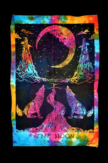 The Moon Tarot Card Cotton Tie Dye Tapestry