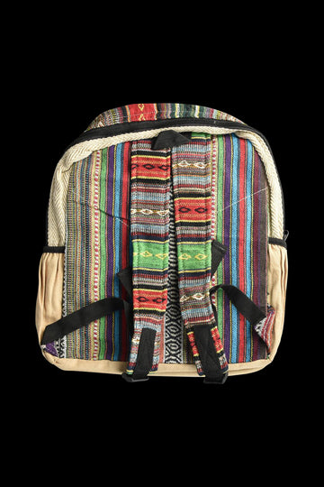 ThreadHeads Black Leaf Colorful Stripes Hemp Backpack