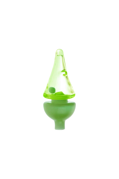 A close-up, angled view of the Tornado Spinning Kinetic Ball Carb Cap, showcasing its smooth, rounded shape and reflective surface.