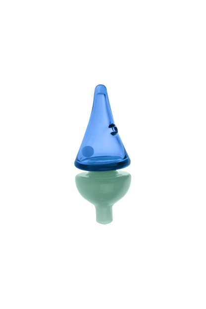 A close-up, angled view of the Tornado Spinning Kinetic Ball Carb Cap, showcasing its reflective, rounded shape on a dark surface.