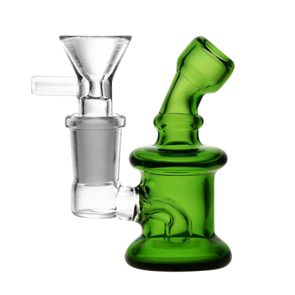 A side view of the Super Nano Travel Rig Bubbler, showcasing its compact size and clear glass construction.