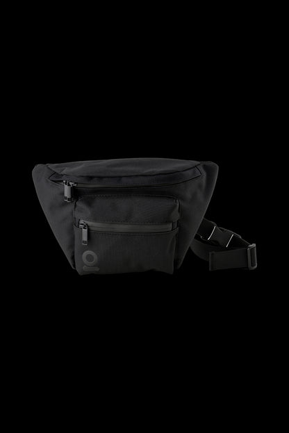 Black cannabis accessory bag with a zippered main compartment and small exterior pocket, designed as a discreet carry case.