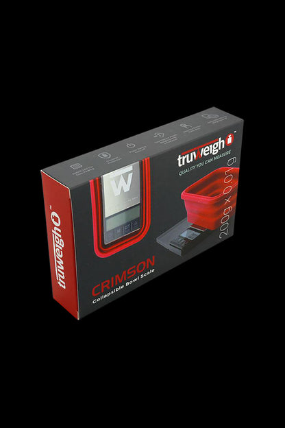 A close-up, angled view of the Truweigh Crimson Collapsible Bowl Scale, showcasing its sleek, black design.