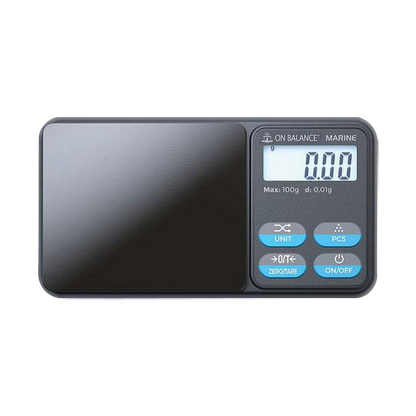 Close-up of the Truweigh Marine Washdown Mini Scale displaying “0.00” on its digital screen.