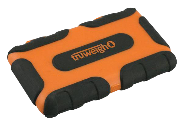 Front view of the Truweigh Tuff-Weigh Mini Scale, a compact digital scale with a dark background.