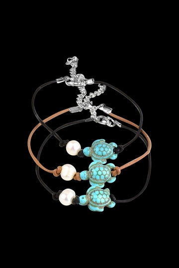 Turquoise Turtle Anklet With a Pearl Accent - Bulk 12 Pack