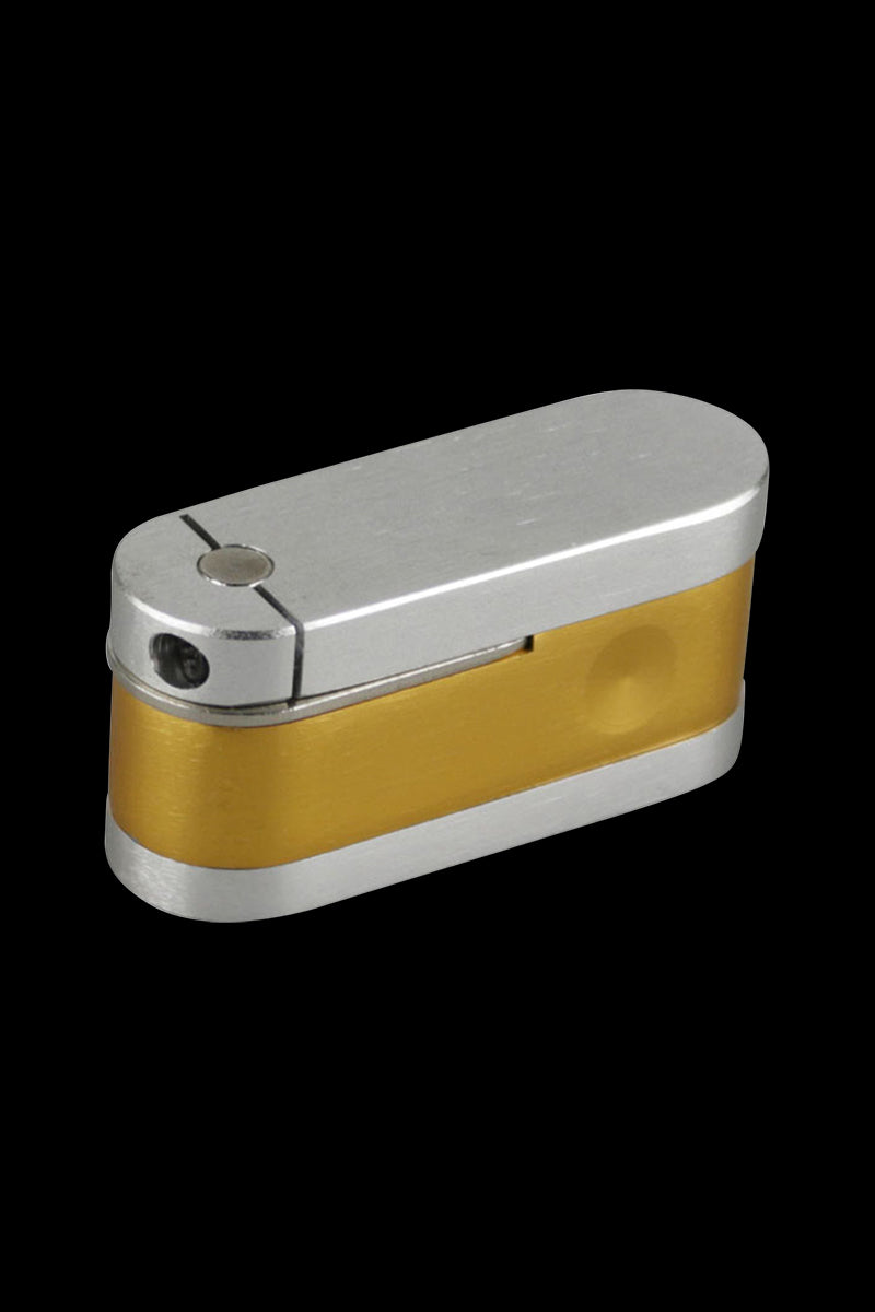 Front view of the Two Tone Metal Twist-Out Pipe with Storage, featuring a metallic, two-tone finish and compact twist-out design.