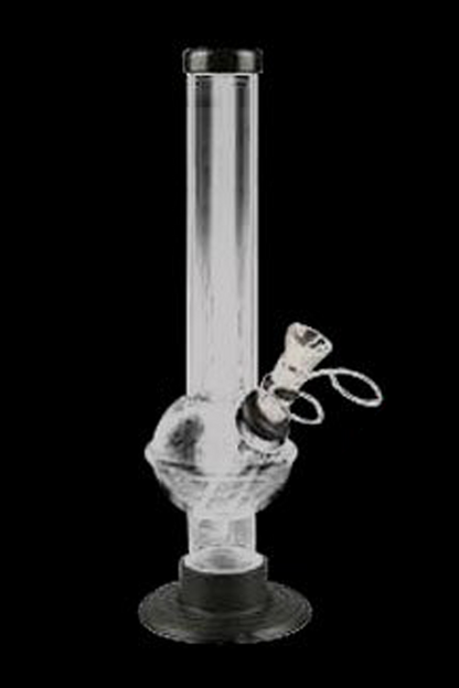 Clear glass water pipe (bong) with a removable bowl.