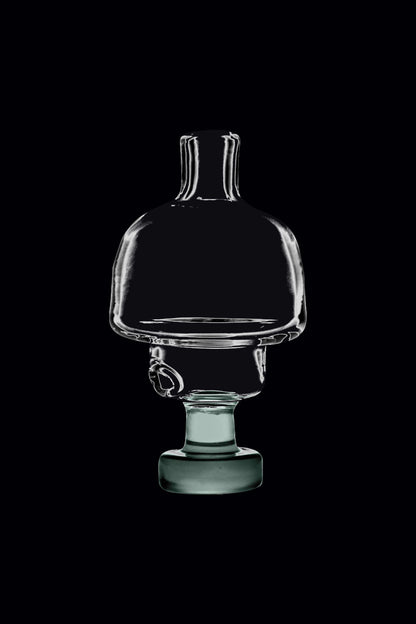 The Universal Directional Carb Cap is displayed in a studio shot, showing its smooth, rounded form against a dark background.