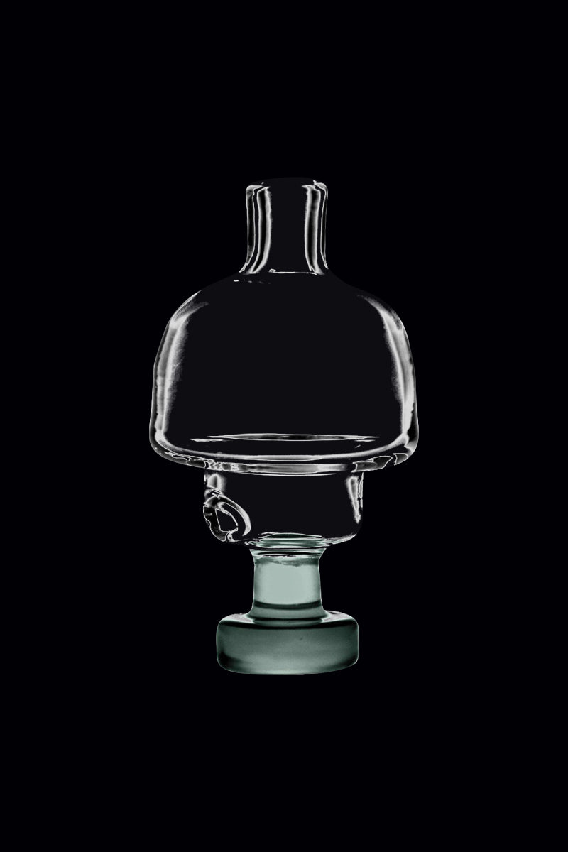 The Universal Directional Carb Cap is displayed in a studio shot, showing its smooth, rounded form against a dark background.