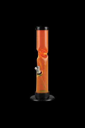 Orange acrylic water pipe with ice pinches and detachable downstem.