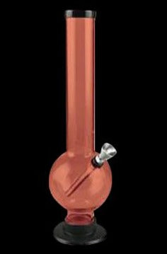 Red glass water pipe (bong) with a flared base and mouthpiece.