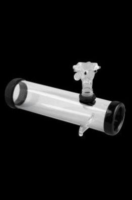 Clear glass bubbler with black accents.