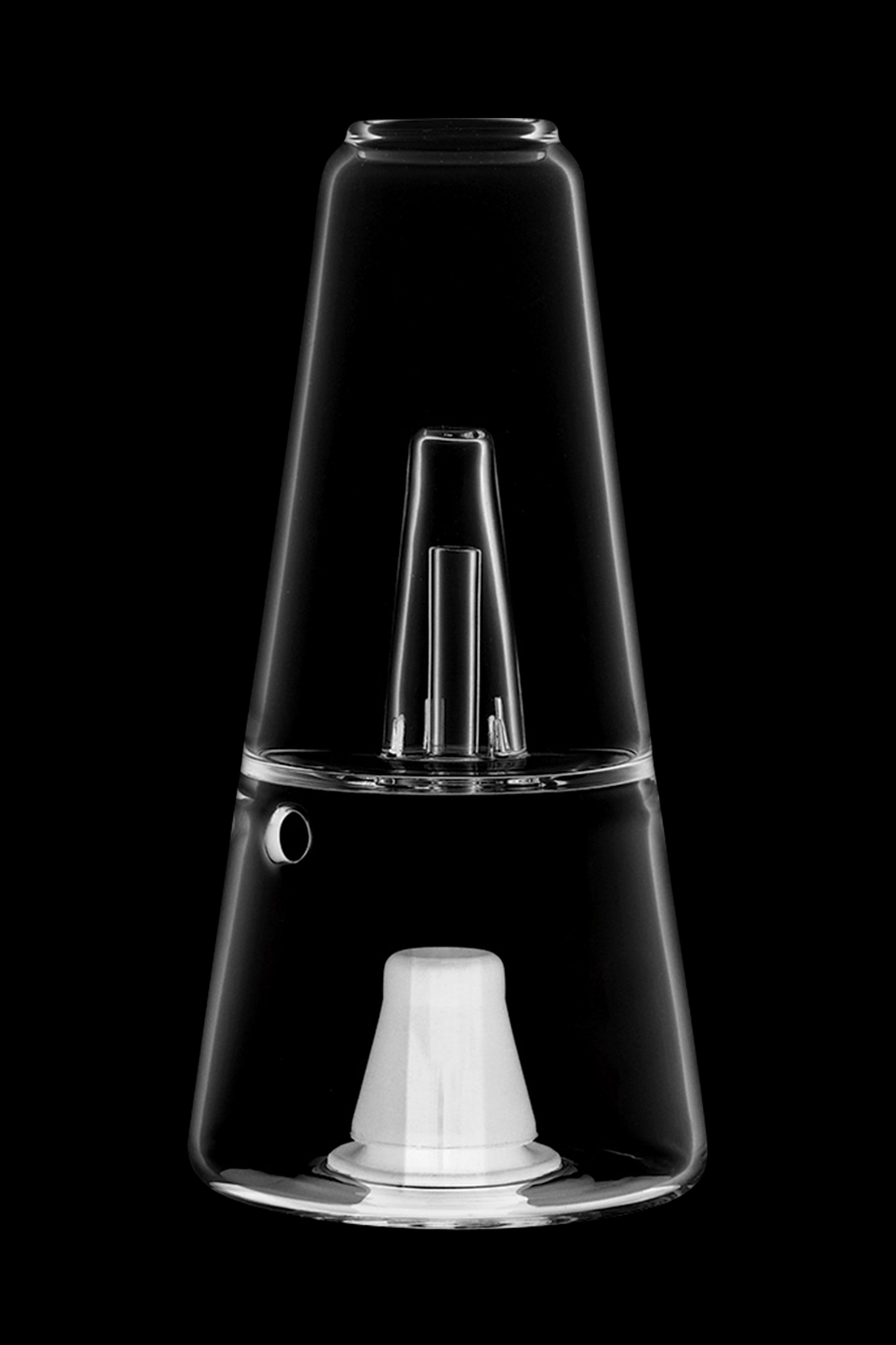 Clear glass cannabis vaporizer with a white ceramic heating element.