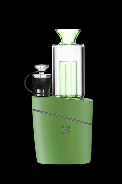 Green electronic dab rig with a glass water pipe attachment.