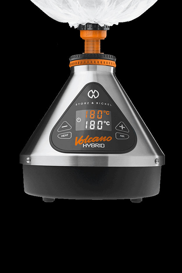 Storz & Bickel Volcano Hybrid vaporizer with inflated collection bag.