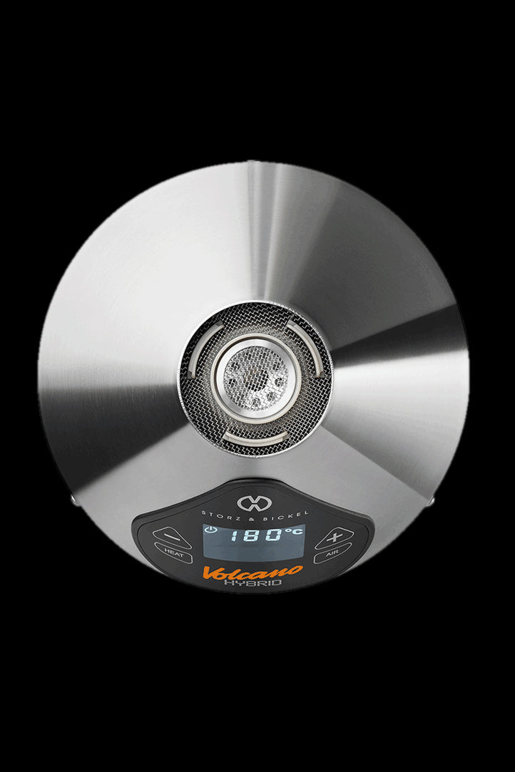 Storz & Bickel Volcano Hybrid vaporizer displaying 180°C on the digital control panel.
