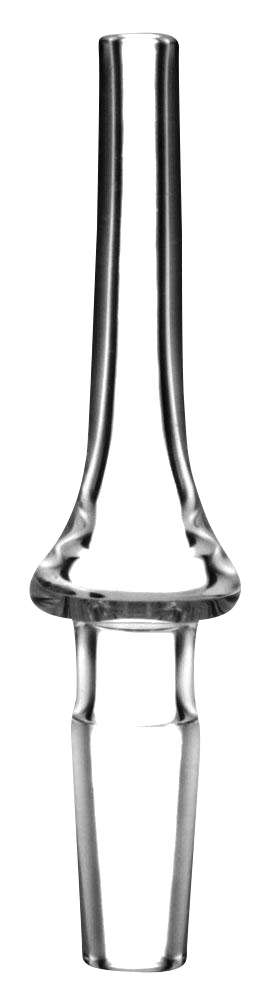 Front view of the Vapor Straw Quartz Tip - 10mm Male, showing its clear glass construction and minimalist design.