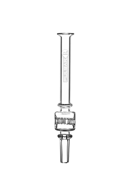 Front view of the Pulsar Vapor Straw with Honeycomb Diffuser, showcasing its clear glass construction and streamlined design.