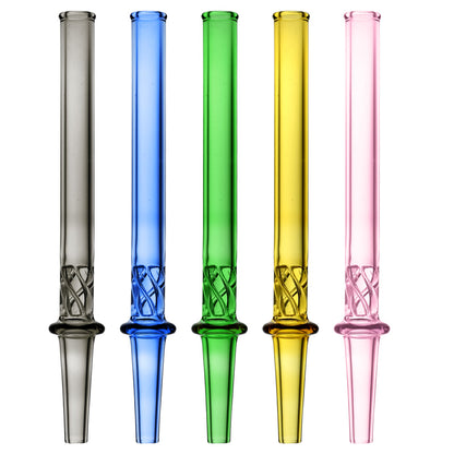 Front view of the ten Vortex Twist Dab Straws, each with a twisted glass design and a sleek, minimalist form.