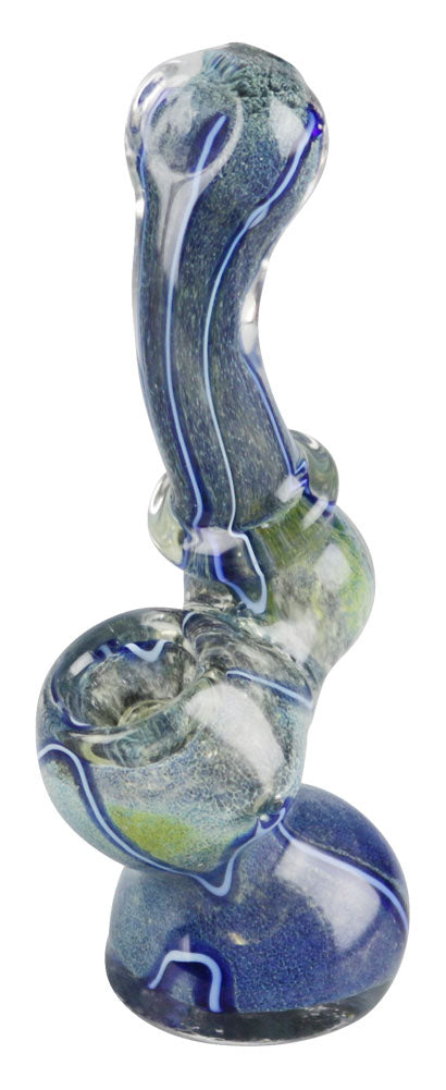 A front view of the Worked Fritted Bubbler Hand Pipe - Boomer, showing a textured glass bubbler with a rounded bowl and a gently curved neck.