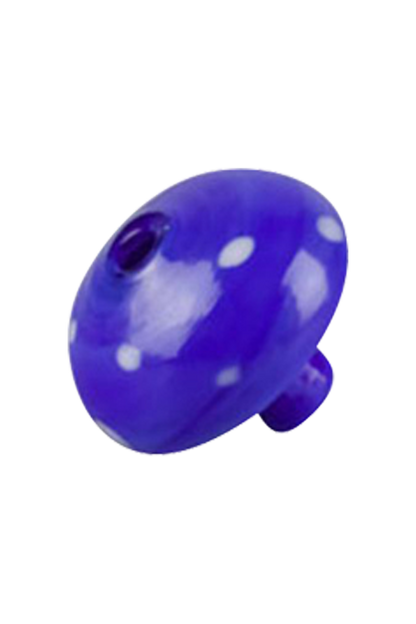 A slightly angled view of the Worked Mushroom Carb Cap, showing its smooth, blue glass construction.