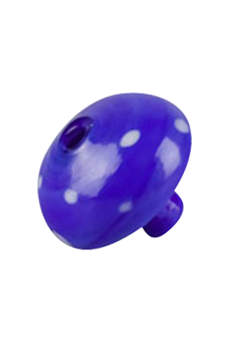 A slightly angled view of the Worked Mushroom Carb Cap, showing its smooth, blue glass construction.