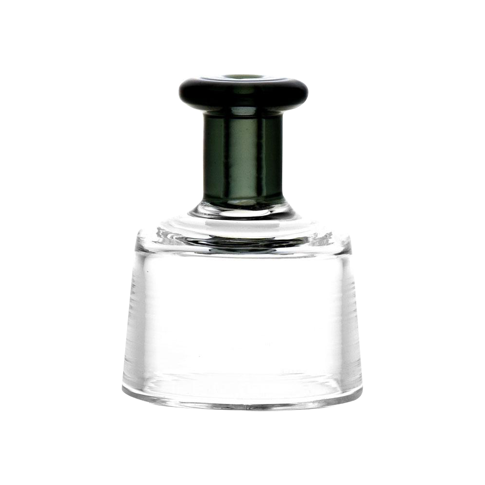 The XVAPE Vista Mini 2 Glass Carb Cap is shown in a close-up, angled view of its clear glass construction.