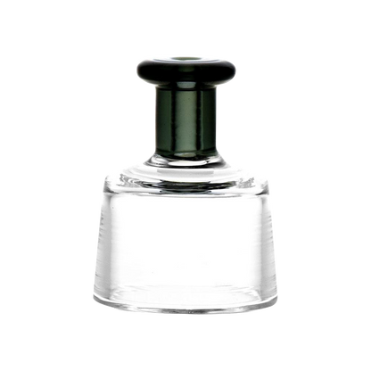 The XVAPE Vista Mini 2 Glass Carb Cap is shown in a close-up, angled view of its clear glass construction.