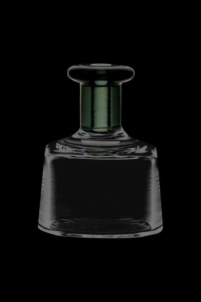 Front view of the XVAPE Vista Mini 2 Glass Carb Cap, a clear glass piece with a rounded top, against a dark background.