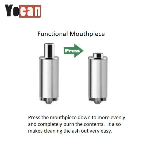 [FEATURE] Functional Mouthpiece - Dual function mouthpiece.  Press the mouthpiece down to more evenly and completely burn the contents of your dry herbs.  It also makes cleaning the ash out very easy.