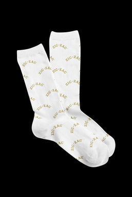 Zig Zag Crew Socks - White with Gold Logo