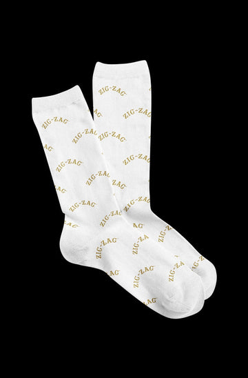Zig Zag Crew Socks - White with Gold Logo