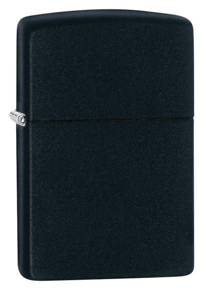 Front view of the Zippo Black Matte Classic Lighter, showing its sleek, rectangular shape and matte finish.