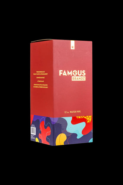 Front view of the “Famous Brandz Papaya” Glass Beaker Ice Bong, showcasing a colorful, patterned glass design.