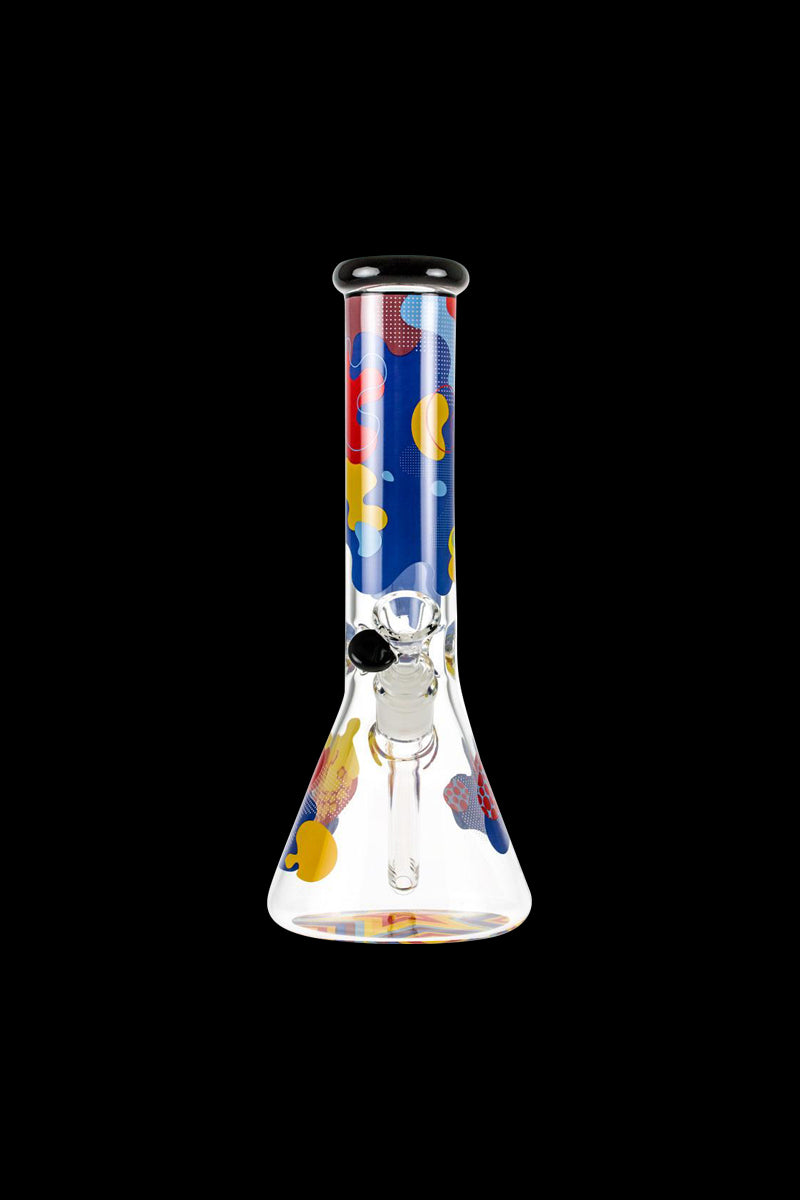 Front view of the Famous Brandz "Papaya" Glass Beaker Ice Bong, showcasing its clear glass construction and unique beaker shape.