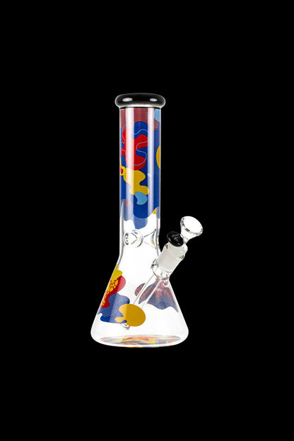 Front view of the Famous Brandz "Papaya" Glass Beaker Ice Bong, showcasing its colorful design against a plain black background.
