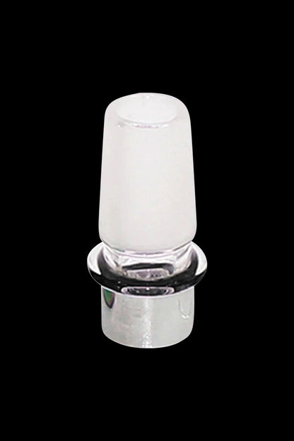Front view of the Airistech Dabble glass connector, a clear adapter with a simple cylindrical shape.