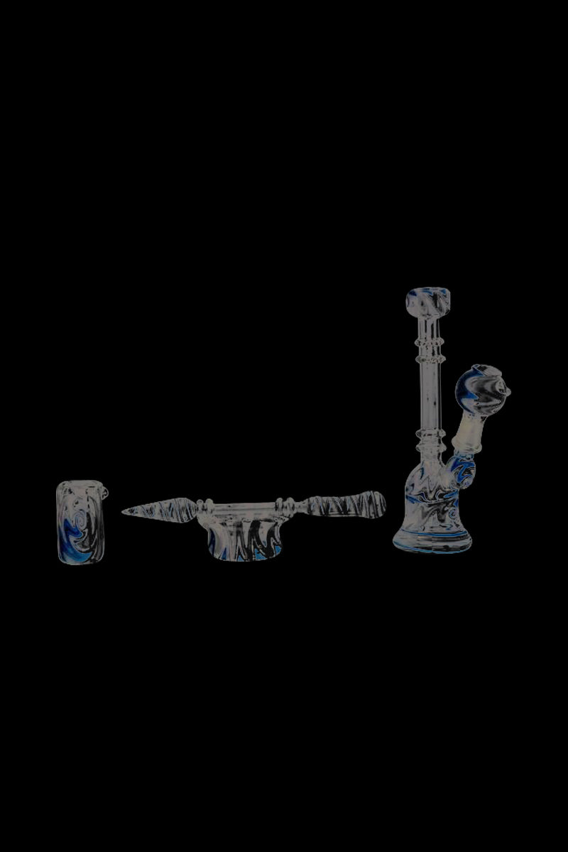 A front view of the Glass Bell Dab Rig, showing the clear glass construction and simple, rounded form.