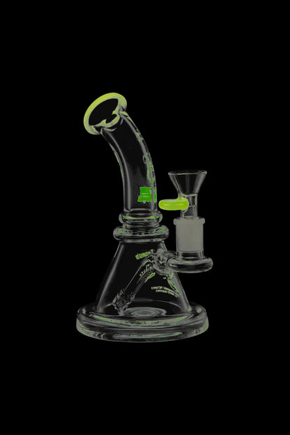 Front view of the Cheech & Chong Strawberry Mini Beaker Bong, showcasing its compact size and clear glass construction.