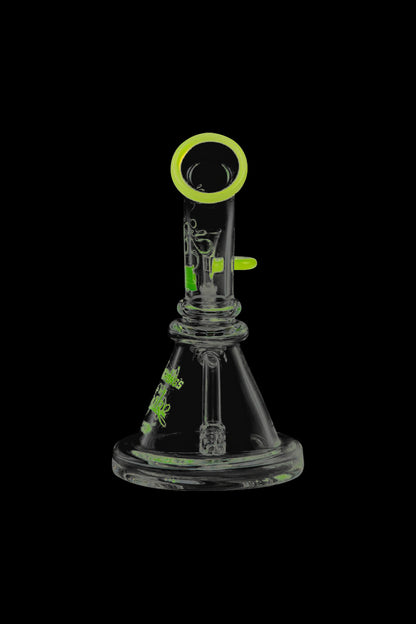 Front view of the Cheech & Chong Strawberry Mini Beaker Bong, showcasing the clear glass with a simple, compact design.