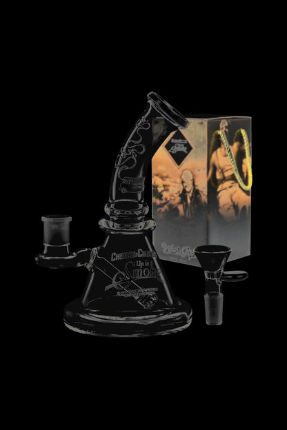 Front view of the Cheech & Chong Strawberry Mini Beaker Bong, displaying the clear glass construction and simple beaker shape.