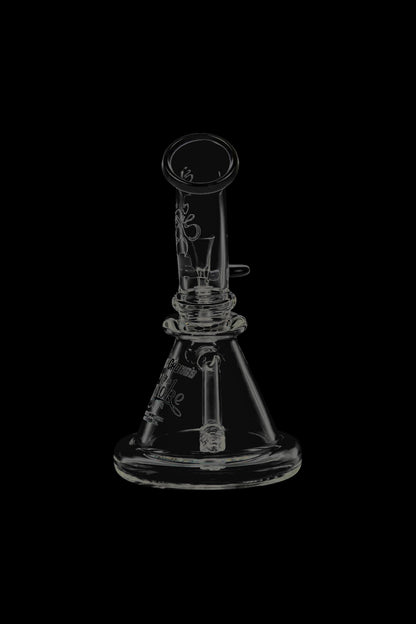 Front view of the Cheech & Chong Strawberry Mini Beaker Bong, a clear glass piece with a simple, rounded base.