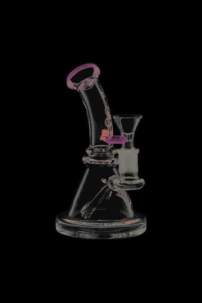Front view of the Cheech & Chong Strawberry Mini Beaker Bong, showcasing its clear glass construction and compact size.